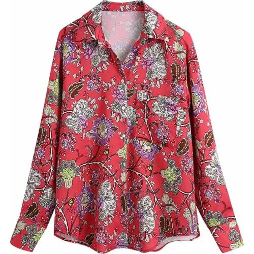 Za Women New Summer Autumn Retro Print Simple Style Loose Sleeve Lapel Shirt Casual Chic Top XITIMEAO