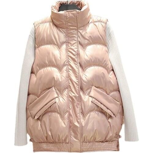 Women Autumn Winter Short Glossy Bubble Vest Coat Outwear Overcoat Oversized Puffer Jacket Cotton Padded Parkas Waistcoat
