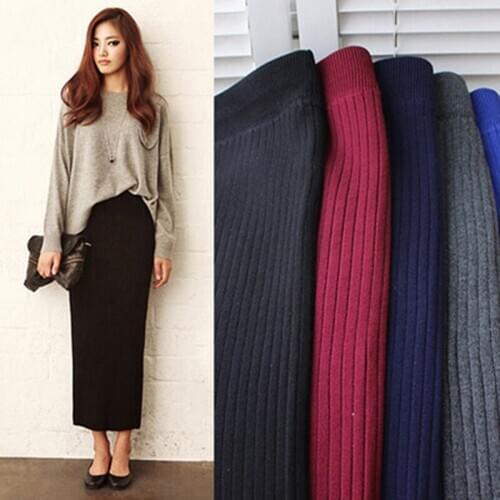 Women Sexy Chic Pencil Skirts NEW Autumn Elegant Women Knitted Long Skirt Package Hip Elastic Split Skirts