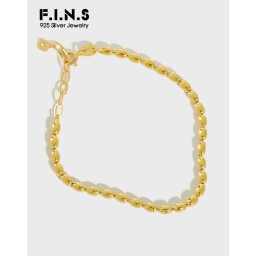 F.I.N.S Korean S925 Sterling Silver Bracelet INS Oval Beads Charm Bracelet Simple Female Bracelet Silver Bead Chain Ornament
