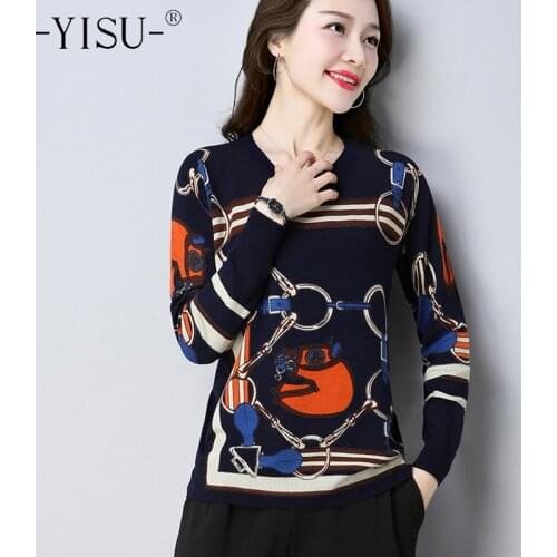 YISU Women Spring sweater Pullover fashion long sleeve Print Sweater O-Neck Jumper Tops spring autumn Knitted Sweater female
