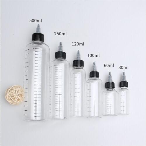 1pc 30ml/60ml/100ml/120ml/250ml Plastic Pet Juice Liquid Capacity Dropper Bottles Twist Top Cap Tattoo Pigment Ink Containers