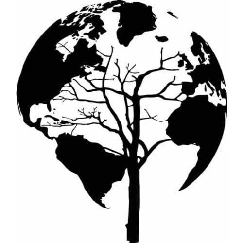 17,2 CM * 20CM Baum Natur Welt Karte Kühlen Dekor Vinyl Aufkleber Auto Aufkleber Schwarz/Silber