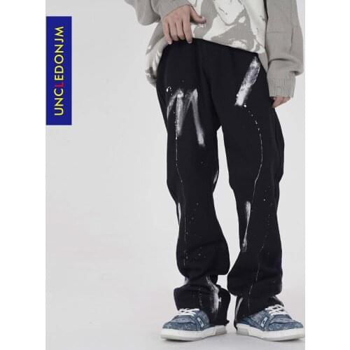 2021SS Hand painted Wide leg pants men designer jeans for men Hip Hop Elastic Waist biker jeans denim jeans WCK06