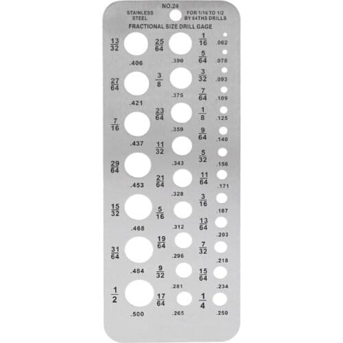 29 Fractional Size Drill Gauge Stainless Steel Template Drill Gage for 1/16 to 1/2 by 64ths drills