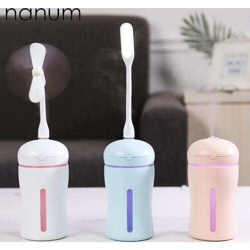 3 in 1 Aroma Essential Oil Diffuser Ultrasonic Heart Humidifier Air Purifier LED Night Light USB Fan Car air freshener