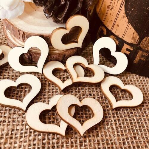 50pcs Wooden Heart Hanging Ornament Hollowed Heart For Arts Scrapbooking Embellishments Crafts DIY Handicraft Wedding Decoration