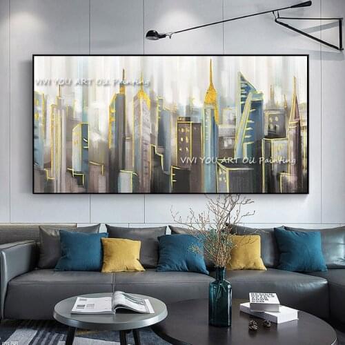 Abstract Hand Painted Textured Colorful Building Oil Painting Modern Canvas Art Decorative Paintings For Home Wall Decoration