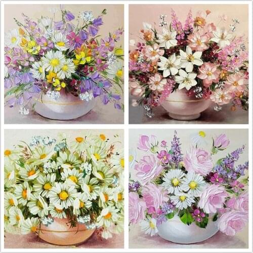 5D Diamond Painting DIY Flower Mosaic Pattern Full Drill Embroidery Floral Vase Cross Stitch Wall Stickers Home Decoration Gift