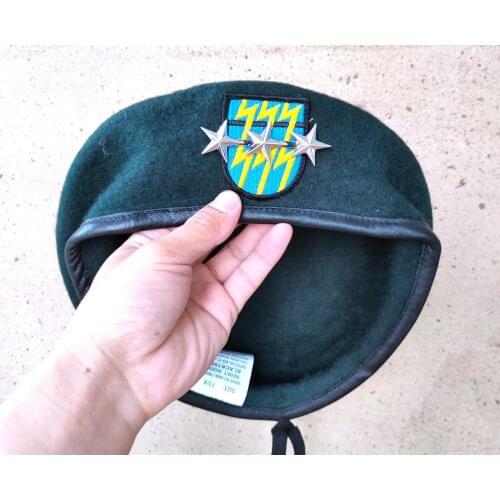 US Army 12th Special Forces Group Wool Blackish Green Beret OFFICER 3 STAR LIEUTENANT GENERAL RANK Military Hat 1961~1994