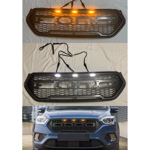 CAR ACCESSORIES LED MODIFIED FRONT RACING GRILLS ABS GRILL MESH RAPTOR GRILLE MASK TRIMS COVER FIT FOR ESCAPE KUGA 2017 2018