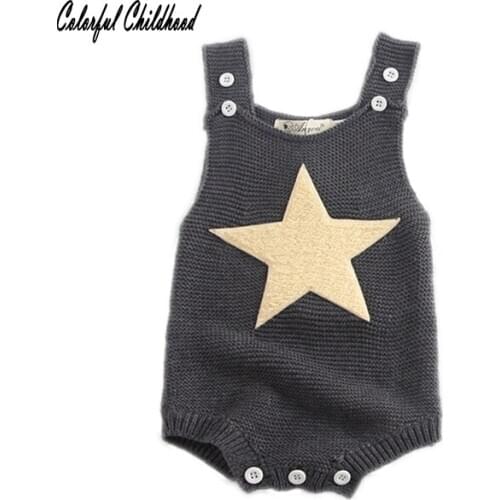 Infant Baby Girls Bodysuits Sleeveless Knitting Pentagram Fall Winter Clothes Twin Body For Baby Cotton Clothes Clothing 0-24m