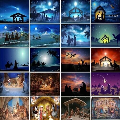 Mocsicka Nativity Scene Backdrops Christian Jesus Nativity Church Night Palms Trees Photography Backdrops For Photo Studio Props