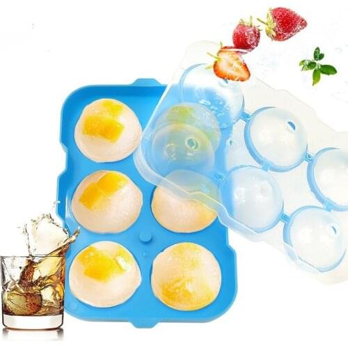 DIY Creative Blue 6-cell Round Ball Ice Cube Mold Tray Desert Sphere Mould For Household Refrigerators Plastic Ice Making Molds