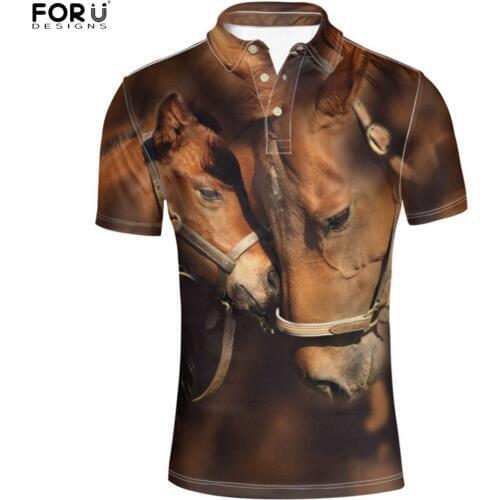 FORUDESIGNS Shirt 3D Horse Animal Print Summer Clothing Adult Top Tees Shirt for Men Short Sleeve Shirts Homme