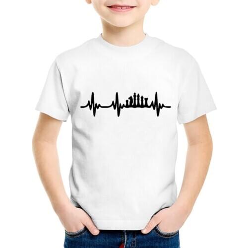 Boys t shirts cartoon Fashion Print Chess Heart Beat Pulse Children T-shirts Kids Summer Short Sleeve boy t shirt for girls tops