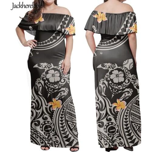 Jackherelook Vintage Polynesian Tribal Turtle Floral Summer Hawaiian Long Dresses Women Sexy Bodycon Off Shoulder Maxi Dress