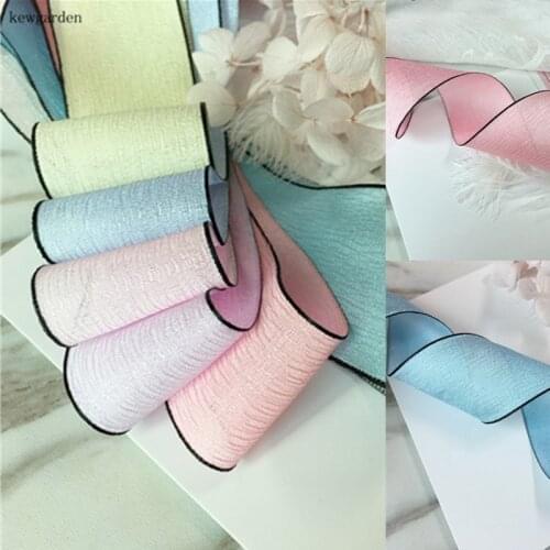 Kewgarden 40mm 4cm Black Side Yarn Chiffon Ribbons Bark Grain Handmade Tape DIY Bowknot Accessories Cotton Riband 7m/lot