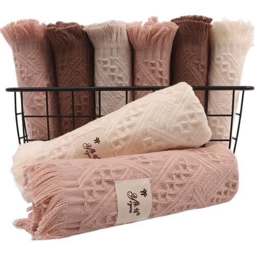 Tassel Pure Cotton Face Towel Strong Water Absorption Rectangle Towels Geometric Soft Household Plain Dyed Toalla De Cara