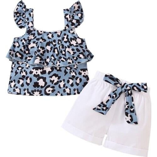 2021 Summer Baby Girl Clothes Set Leopard Striped Love Heart Print Vest Short Pant 2Pcs Suit Princess Kids Girl Outfit 3M-18M