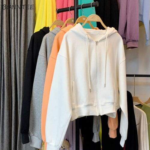 Jackets Women Solid Hooded Students Casual All-match Ins Ulzzang Outwear Minimalist Streetwear Loose BF Girl Trendy Female New