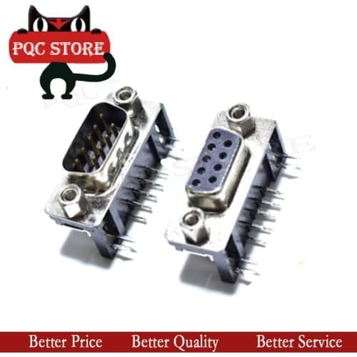 10Pcs/batch DB-9 DB9 male and female PCB mounting DR-9S PCB connector RS232 connector angled foot horizontal plug-in board