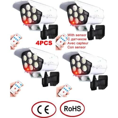 4pcs remote solar fake monitor dummy camera Street Lights Outdoor Lamp With 3 Mode Waterproof Motion Sensor Security Lighting fo
