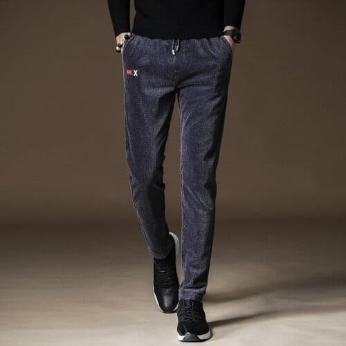 2021 Autumn Winter Corduroy Pants Men Fashion Elastic Blue Brown Straight Trousers For Men Classic Big size 38