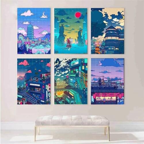 Anime Street Scene Cartoon Colorful Modern Canvas Paintings Poster Print Wall Art Picture Living Room Bedroom Home Decor Cuadros