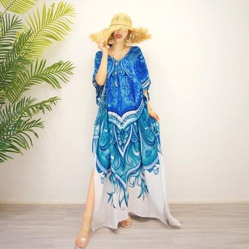 2021 New Beach Cover Up Plage Femme Batwing Beach Dresses And Tunics Beachwear Kaftan Maxi Dress Robe Beach Bathrobe AA5738