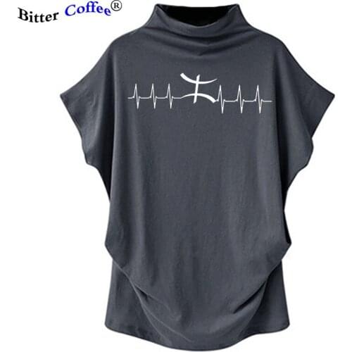 NEW Womens Tops Tees Summer Fashion T Shirt Turtleneck Batwing Sleeve Women Amazigh Heartbeat Printing T-Shirt Plus Size