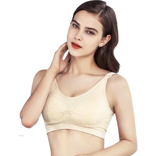 New full cup front button breastfeeding bra without rims gathered pregnant women nursing bra seamless underwear anti-sagging