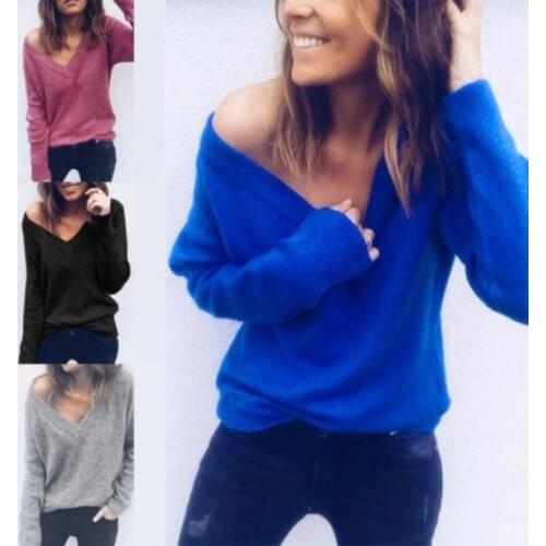 Autumn V Neck Sweater Knitted Fashion Women Sweaters Winter Casual Loose Long Sleeve Tops For Women Pullover Jumper