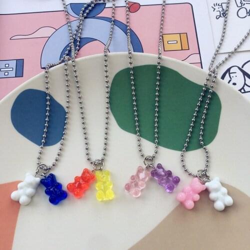 Stainless DIY Double Bears Necklace for Women Cute Lovely Trendy Accessories Handmade Enamel Animal Charms Resin Lovely Gift