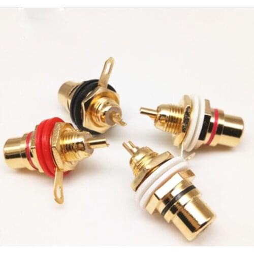 Panel Mount Gold Plated RCA Female Plug Jack Audio Socket Amplifier Chassis Phono Connector With Nut Solder Cup
