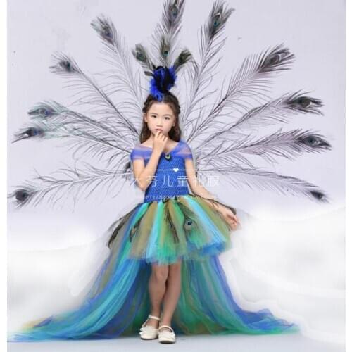 Peacock princess cosplay dress Girl stage catwalk skirt childrens performance clothing big tail tutu dress birthday gift