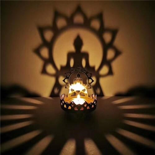 Candle Holder Buddhist Alloy Hollow Carve Butter Lamp Stand Gold Color Modern Home Decoration Office Bar Living Room Decor Gifts