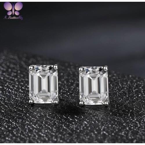 925 Sterling Silver Earrings High Carbon Simulation Diamond Emerald Cut 6x8mm Simple Fashion Earrings