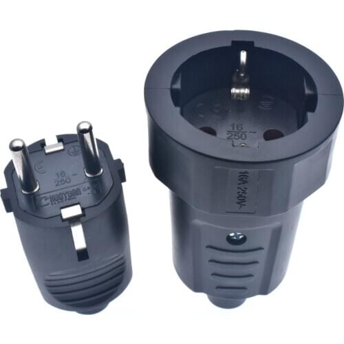 Supply Black PVC 16A 250V EU Germany French Korea Russia assembly plug EU power cable male female detachable wiring plug Type-F