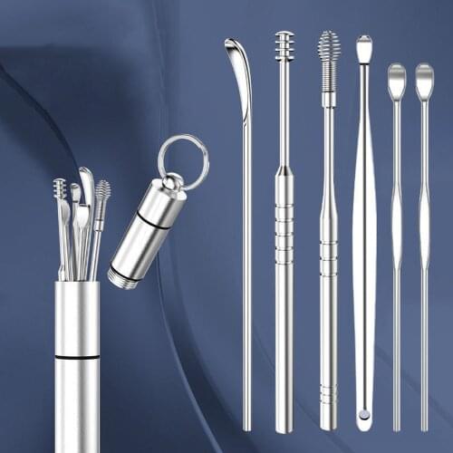 6Pcs Stainless Steel Spiral Ear Pick Spoon Ear Wax Removal Cleaner Ear Care Beauty Tools Multifunction Portable Ear Pick