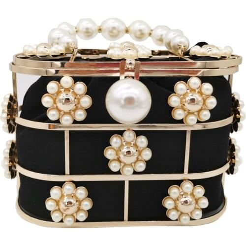 18x13CM Totes Bag Women Metal Bucket Bag With Pearls And Diamonds Handbag Drawer With Chain Pig Cage Bag a6197