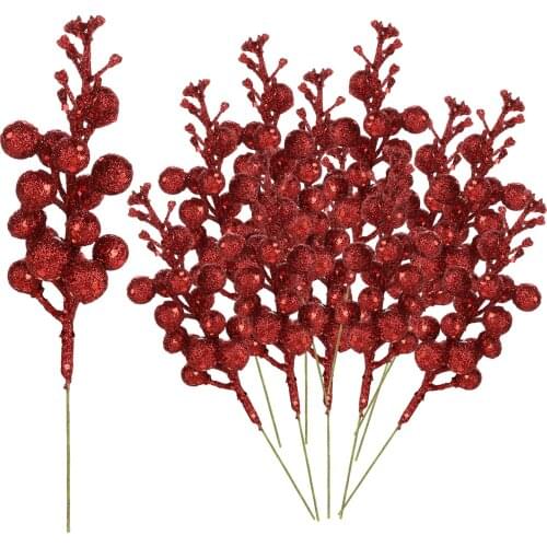 Christmas Tree Decorations Buds Glitter Artificial Cherry Berry Foam DIY Wreath Crafts Gift High Simulation Arrangements