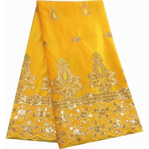Yellow 2019 High Quality Nigerian Wedding Lace Fabric Latest African Laces velvet Lace Fabric With Sequins Lace For Sewing Dress