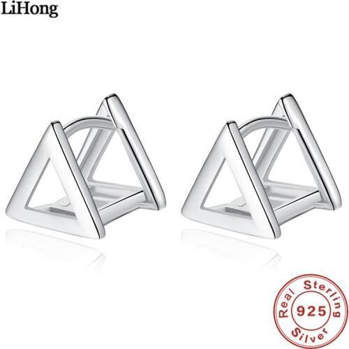 S925 Sterling Silver Stud Ear Stereo Triangle Fashion Lady Earrings Ear clip Woman Fashion Jewelry Gift