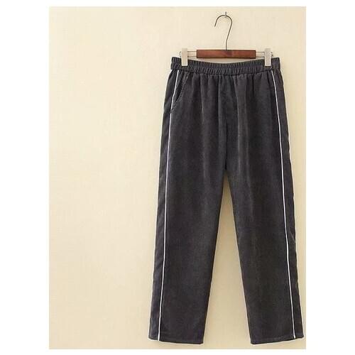 Plus Size Womens Corduroy Pants Elastic Waist Casual Straight Ankle Pants
