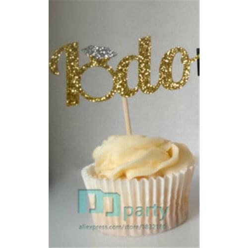 Handmade Gold Glisten Diamond ring cupcake Letter I do Topper Wedding Cake Topper,Wedding Cupcake toppers wedding Engagement