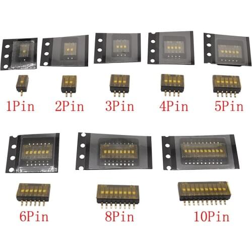 1/2/5 Pcs Toggle DIP Switch 1.27mm Pitch 1P 2P 3P 4P 5P 6P 8P 10 Position Dip Switch SMD SMT Slide Type Switch Black Snap Switch
