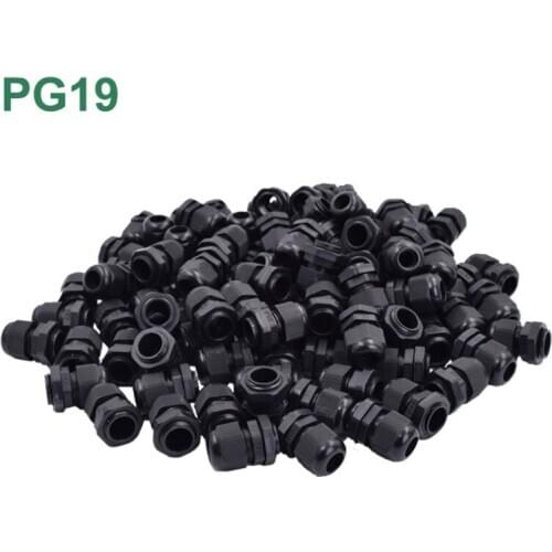 100pcs/lot PG19 Waterproof Cable Gland Connector Adjustable M25 Plastic Cable Gland with Locknut For 12-15mm Wire Black Grey