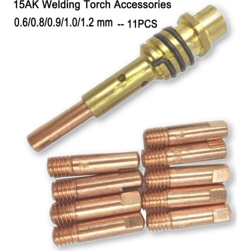 15AK Nozzle Iron Attachment for Binzel Torch with Gun Consumables Electrode Mb15ak Acsess MIG Welding Machine 11pcs/Set