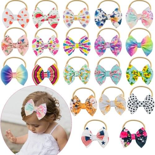 20PCS Bow Headband Toddler Kids Baby Girls Headwear Tie-dye Floral Print Elastic Hair Band Children Hair Accessories